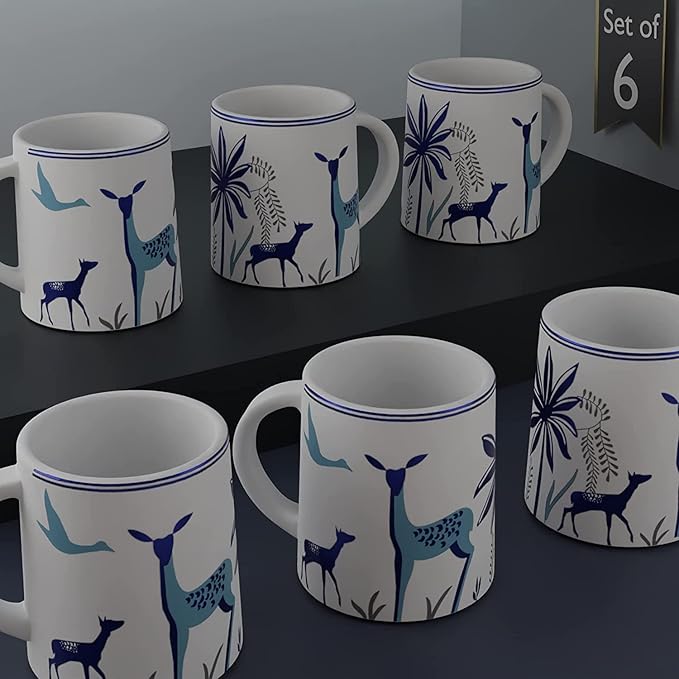 Cup'n'Crock Ceramic Tea/Coffee Mugs (Blue Deer Mug Set of 6)