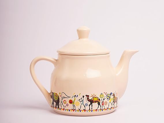 Cup'n'Crock Ceramic Candy Tea Cup - Set of 6 with Kettle - Printed Multicolor