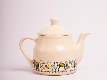 Cup'n'Crock Ceramic Candy Tea Cup - Set of 6 with Kettle - Printed Multicolor