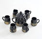 Cup'n'Crock Ceramic Printed Microwave Safe Tea/Coffee Cup Set 180 ml with Kettle (6 Tea Cups + 1 Kettle) Pack of 7 (Black)