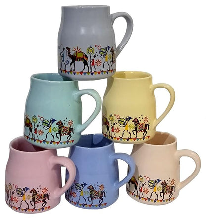 Cup'n'Crock Ceramic Mug Set Tribal Procession: Set of 6 Tea Coffee Cups, Multicolor