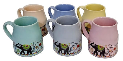 Cup'n'Crock Ceramic Mug Set Tribal Procession: Set of 6 Tea Coffee Cups, Multicolor