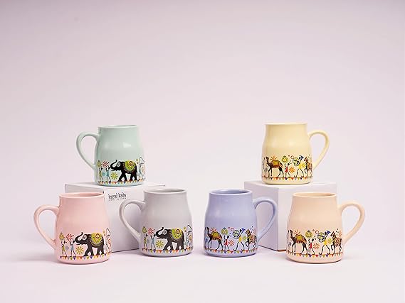 Cup'n'Crock Ceramic Candy Tea Cup - Set of 6 with Kettle - Printed Multicolor