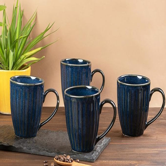 Cup'n'Crock Glam Blue' Ceramic Coffee Mugs Set of 4-300 ml Each |
