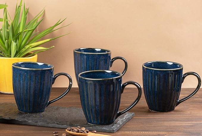 Cup'n'Crock Glam Blue' Ceramic Coffee Mugs Set of 4-300 ml Each |