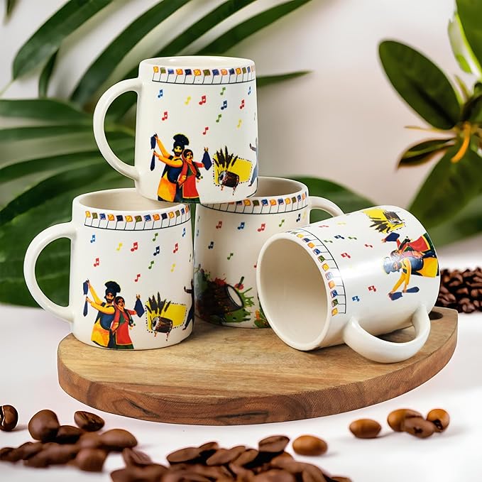 Cup'n'Crock Ceramic Tea/Coffee Mugs (Antique Printed Mug Set of 4)