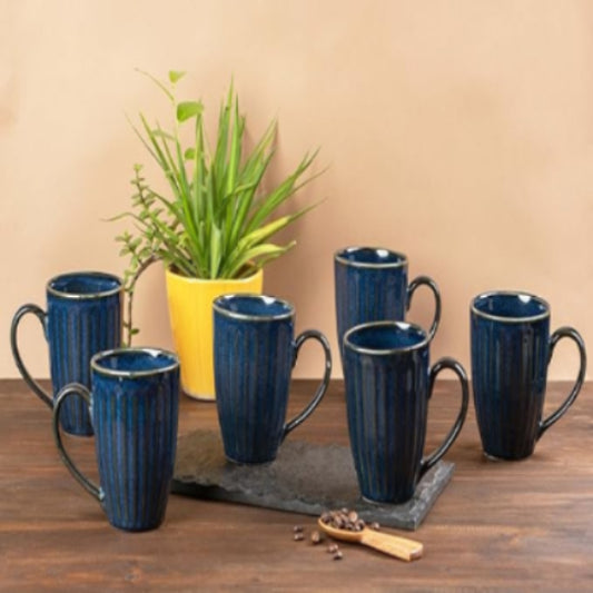Cup'n'Crock Glam Blue' Ceramic Coffee Mugs Set of 6-300 ml Each