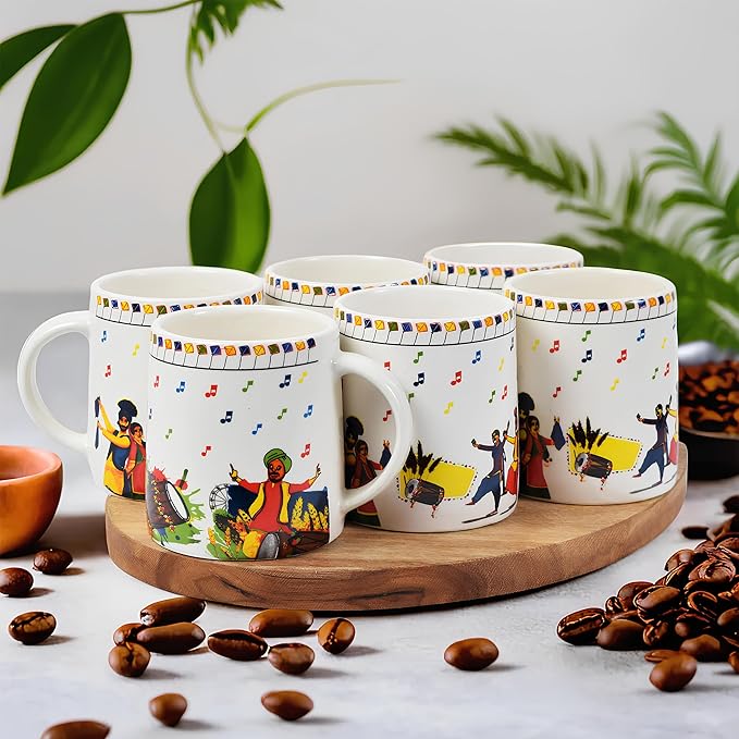 Cup'n'Crock Ceramic Tea/Coffee Mugs (Antique Printed Mug Set of 6)
