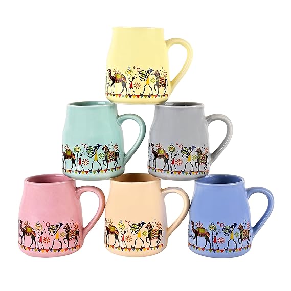 Cup'n'Crock Ceramic Candy Tea Cup - Set of 6 with Kettle - Printed Multicolor