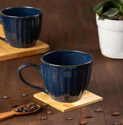 Cup'n'Crock Glam Blue' Ceramic Coffee Mugs Set of 2-300 ml Each