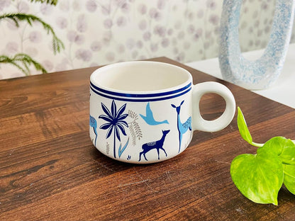 Cup'n'Crock Ceramic Beautiful Floral Print Tea Kettle Pot with Cup Set Made in India Products Kitchen Items - Pack of 1 Pot + 6 Cups